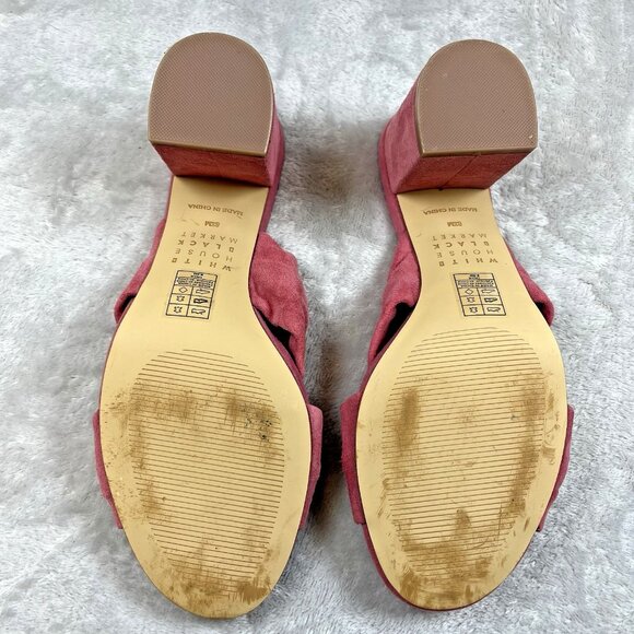WHBM Callie Open Toe Sandals 8.5 Pink Faux Suede Knot Block Heel 8 1/2 - Picture 6 of 7
